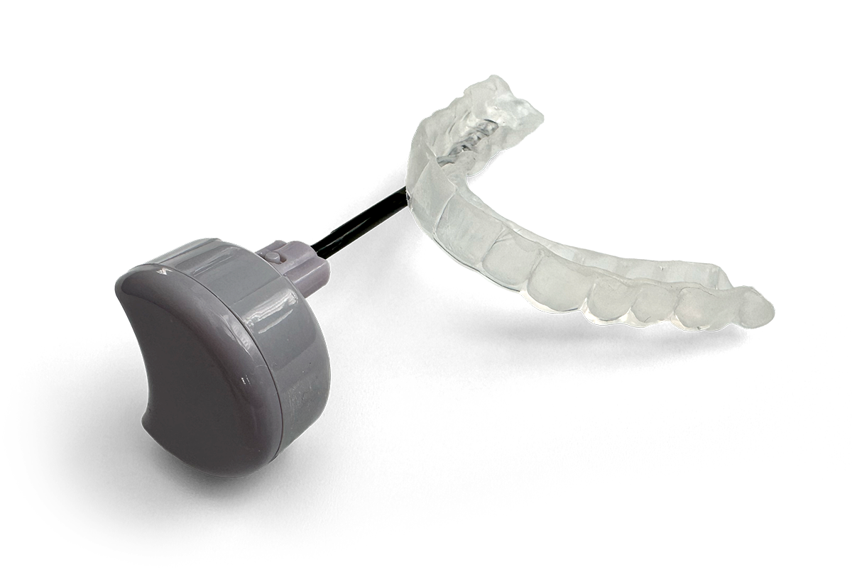Zerene smart mouthguard and Moon Module on a white background
