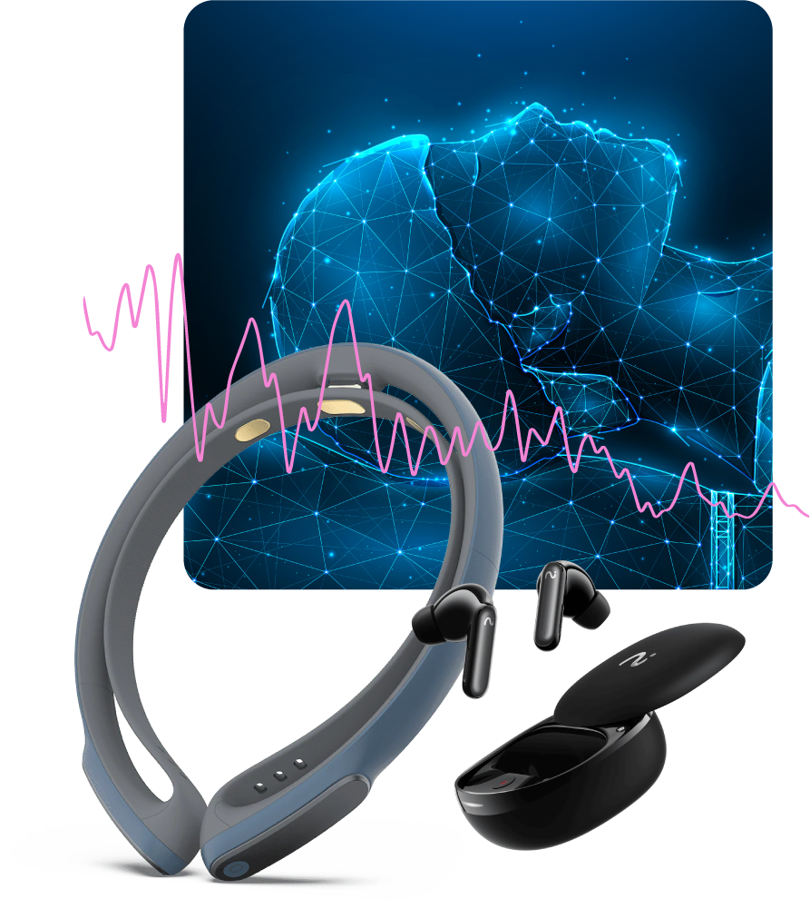 Collage of smart devices and data graphs on a transparent background