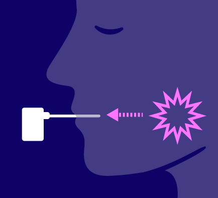 Illustration of Zerene device receiving data from grinding teeth with a purple background