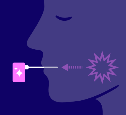 Illustration of Zerene device analyzing data from grinding teeth with a purple background