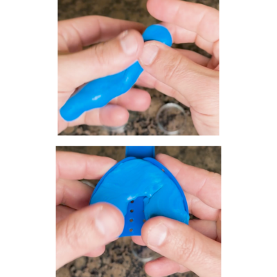 STEP 3: TIME SENSITIVE Roll putty into a snake and press into Upper Teeth Tray STEP 3: TIME SENSITIVE Roll putty into a snake and press into Upper Teeth Tray