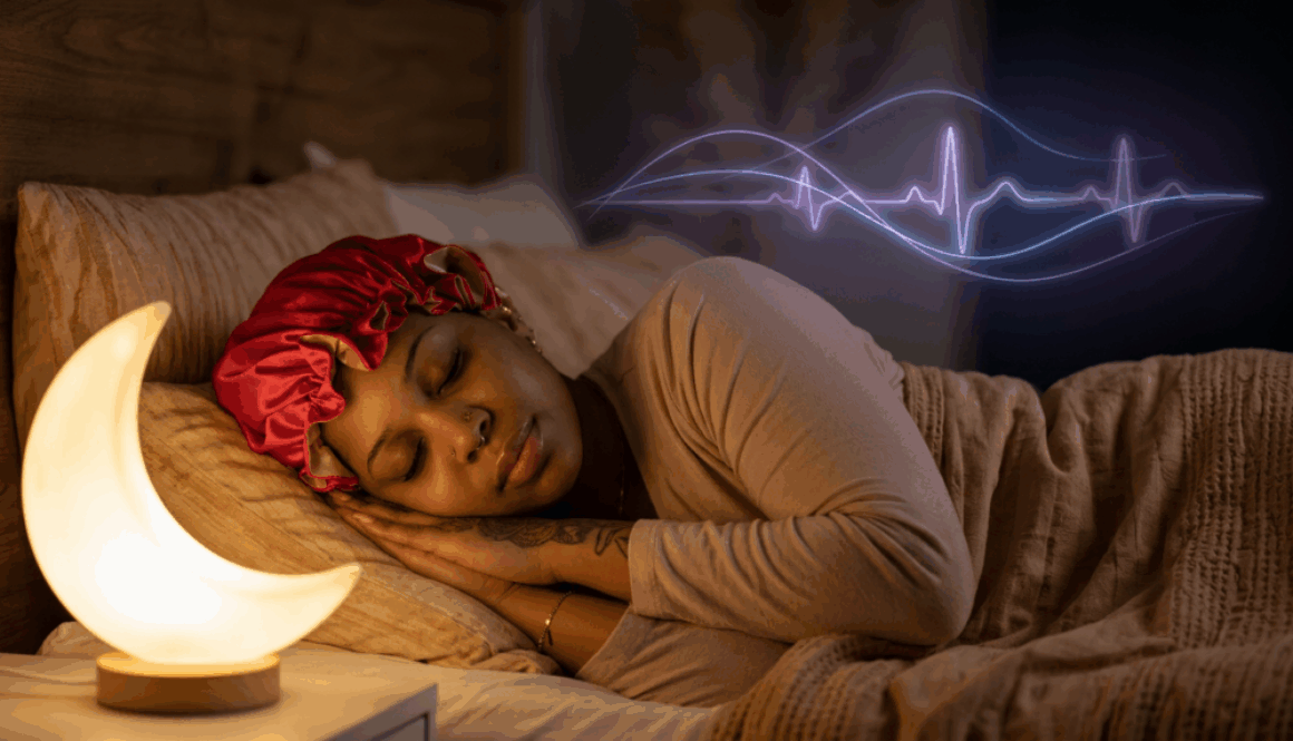 Firefly_Gemini Flash_Use the reference photo. A woman is sleeping in bed at night with a subtle overlay of 693584